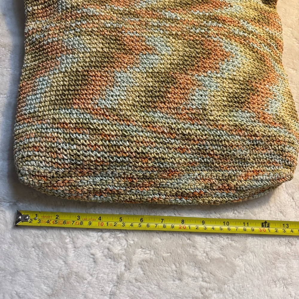 Express Knit Boho Bag Cream Orange Green Yellow Hobo Shoulder Bag Brown Straps - Picture 14 of 16